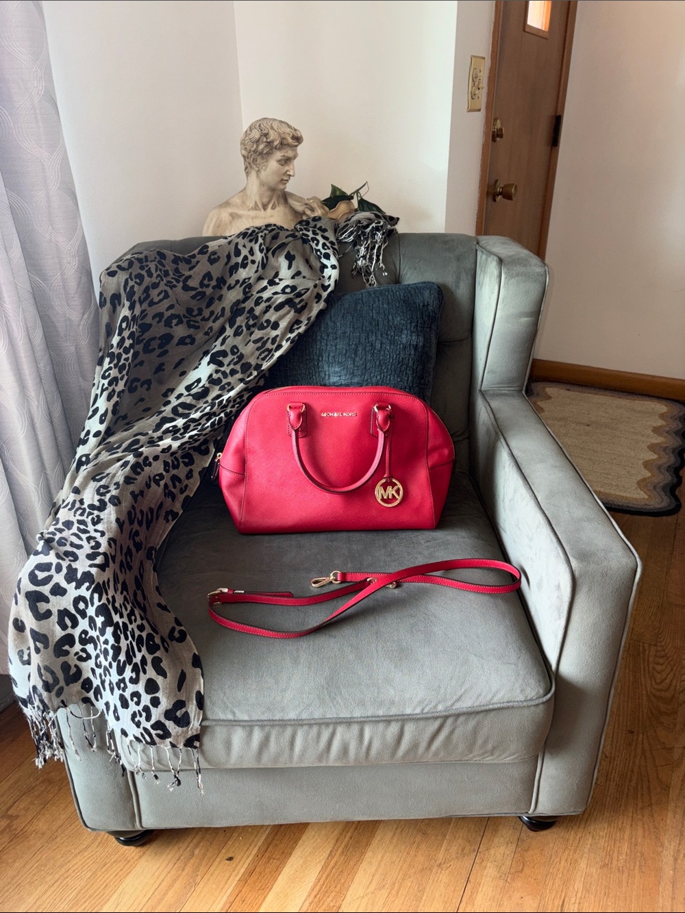 MICHAEL KORS Red Saffiano Dome Satchel with Detachable Strap